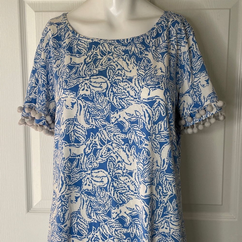 Lilly Pulitzer Lissie Short Sleeve Midi Dress Fox Print Coastal Blue Fancy Feet - Picture 2 of 6